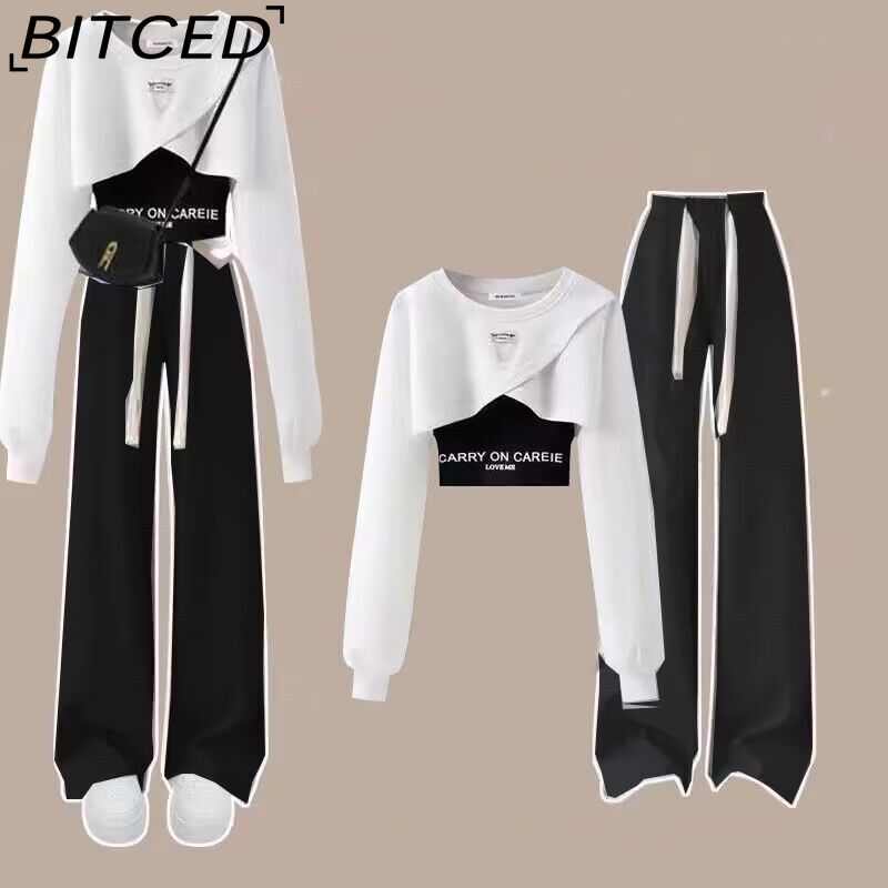 BITCED Dopamine Cool et Cool Style Sel Fille Cool et Élégant Pantalon de Travail Street, Costume Fille Hot, Uniforme Scolaire, Sweat à Capuche Trois Pièces