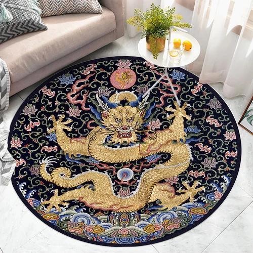 Round Area Rug With Traditional Chinese Dragon Patterns In Multiple Colors Exquisite Artistic Style Soft Durable Floor Decor