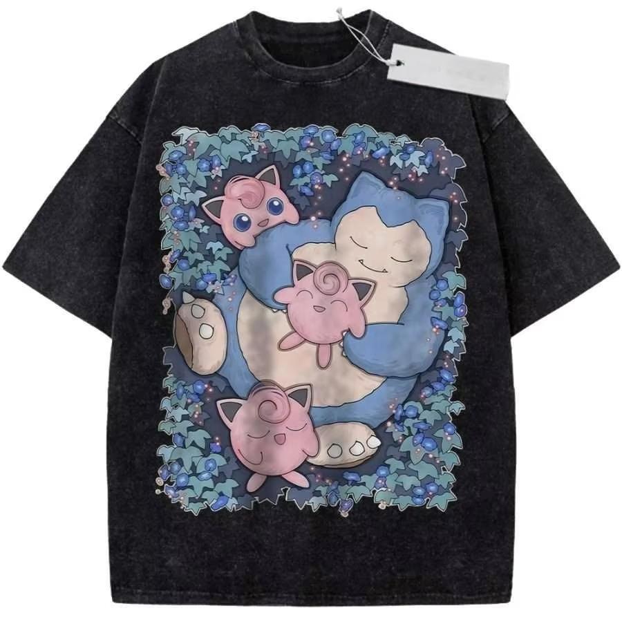 T-Shirt Sports T Shirt Short Sleeve T Shirt Purple Unisex Pure Cotton Washed Vintage Pokemon Anime  Daily Wear Cool Top L