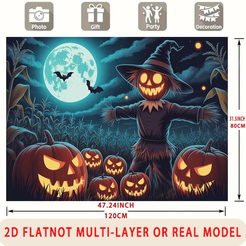 Party Backdrop Halloween Flat Scary Pumpkin Scarecrow Multi Layered Celebrations Event Photo Background Front Door Decor