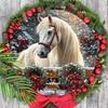 Warm Winter Wooden Christmas Sign with White Horse Pattern, Christmas Round Sign for Front Door Wall Hanging Decor, Ideal Christmas Gift