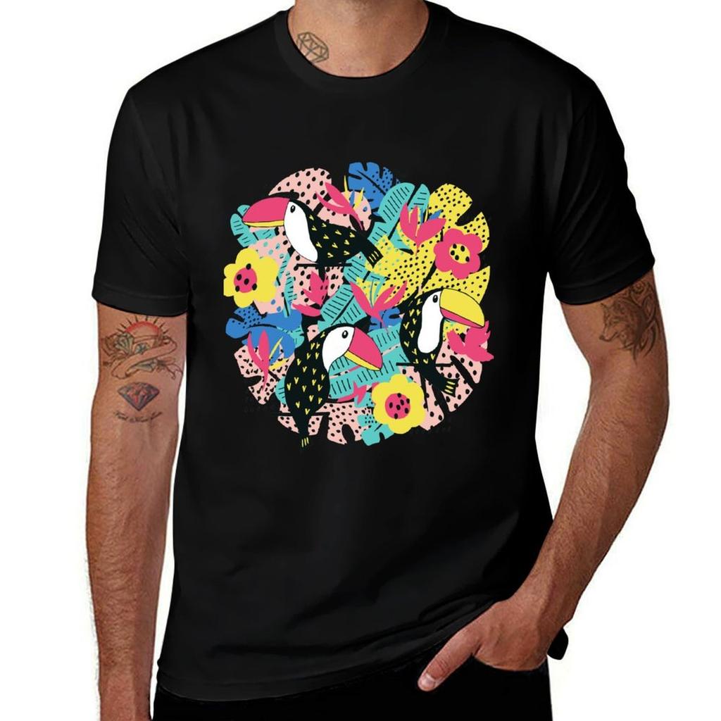 Toucan Floral Pattern Tshirt Casual Fashion Short Sleeve Cotton Tshirt