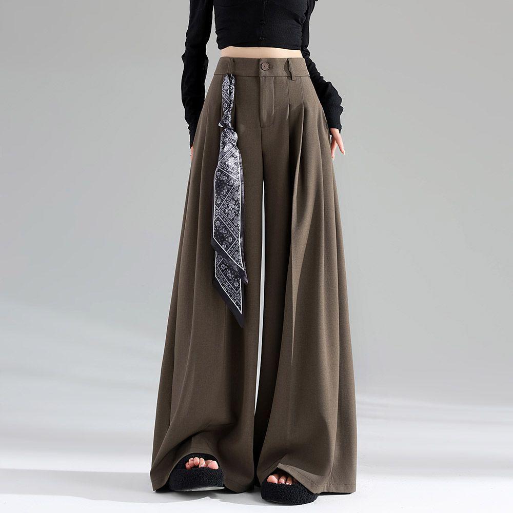 Women's Drapey Wide-Leg High-Waisted Slimming Floor-Length Pants - 2026 Spring/Summer Collection