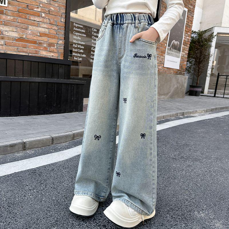 Girls' Korean Style Spring/Autumn Fashionable Casual Wide-Leg Jeans