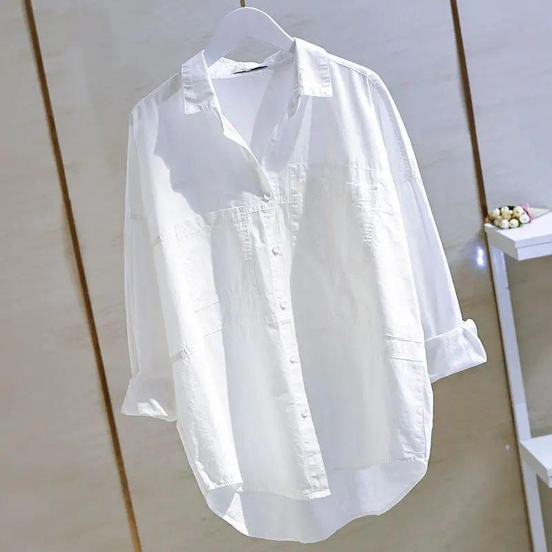 

2022 Pring Autumn Tops Office Loose Casual Lapel Shirt Tops M 40-55KG white