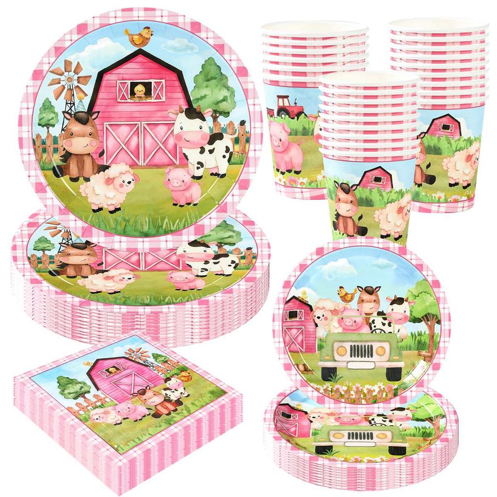 Farm Disposable Tableware Paper Plate Cups Farm Animals Birthday Party Decor Kids Birthday Party Favors Supplies Baby Shower