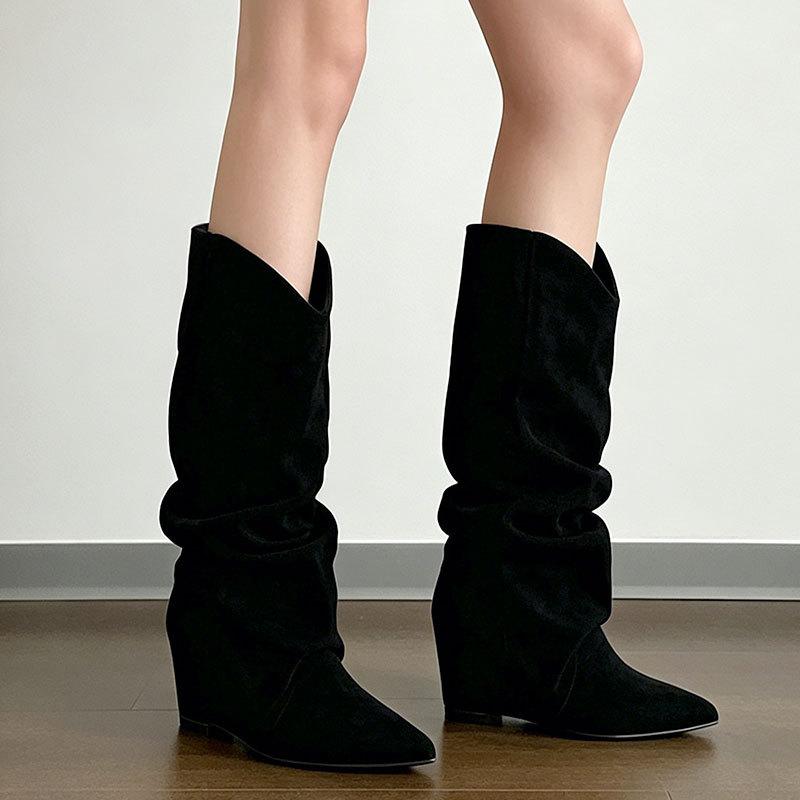 Early autumn western cowboy boots versatile wasteland wind heap boots women's inner height increase and thinness retro boots women's boots