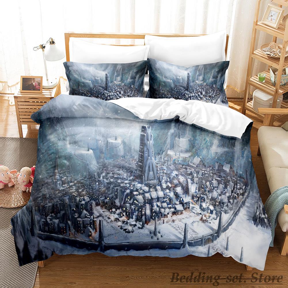 Cool Fantasy City Bedding Set Single Twin Full Queen King Size Bed Set Aldult Kid Bedroom Duvetcover Sets Anime Bed Letti