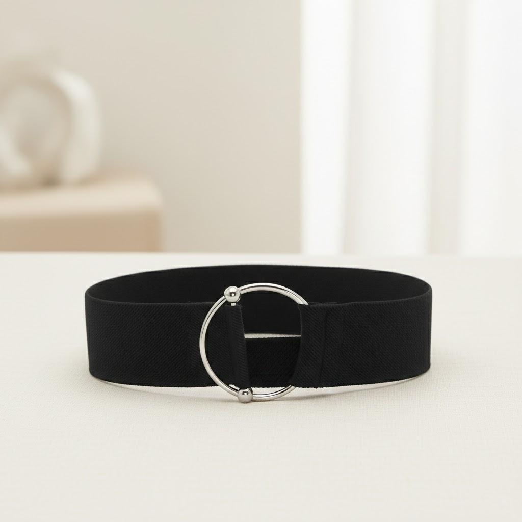 

Women Elastic Waist Belt Wide Round Buckle Decorative Fashion Accessory for Skirt Dress Sweater Outfit чёрный