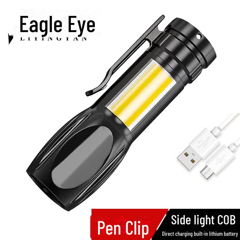 Mini COB Flashlight: USB Rechargeable, Bright Outdoor Light with Plastic Casing