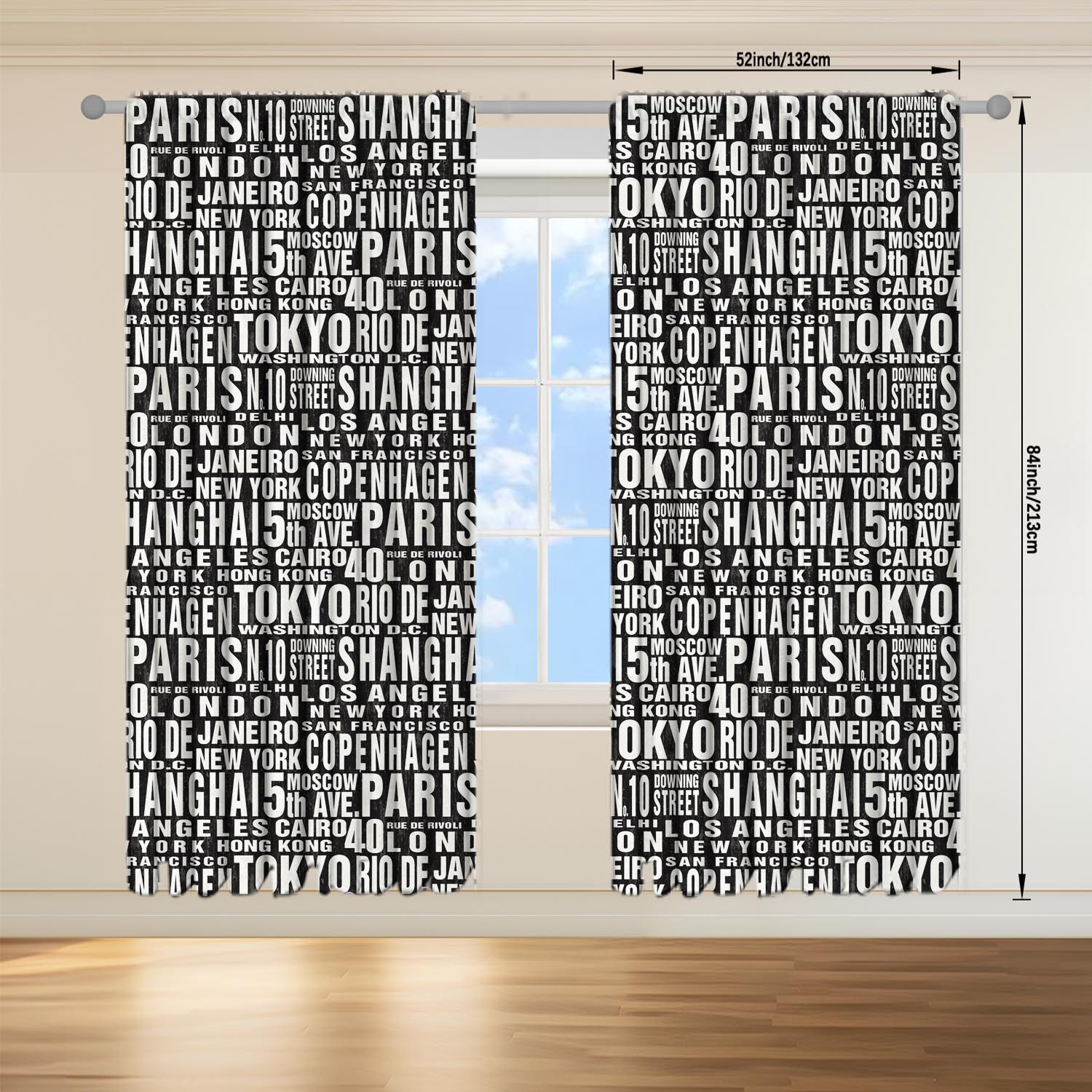 

2 Pieces of Black and White English Seamless Poster Curtains Modern Style Curtains Semi-shading to Protect Privacy 100*130 Rod Pocket 1pcs