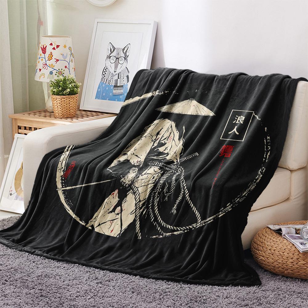 Japanese Warriors  Print Flannel Blanket, High quality Comfortable for All Seasons, Home Decor, Warmth and Comfort