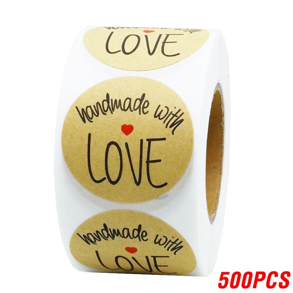 50-500Pcs Kraft Paper Homemade With Love Stickers Scrapbooking For Envelope And Package Seal Labels Sticker Stationery Handmade