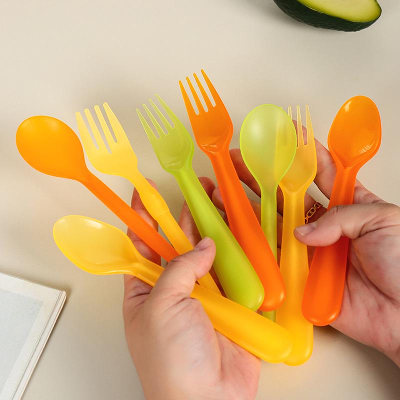 12-Piece Colorful Plastic Fork and Spoon Set for Parties and Everyday Use.