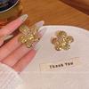 Metal flower stud earrings female cold wind design gold earrings year retro ears