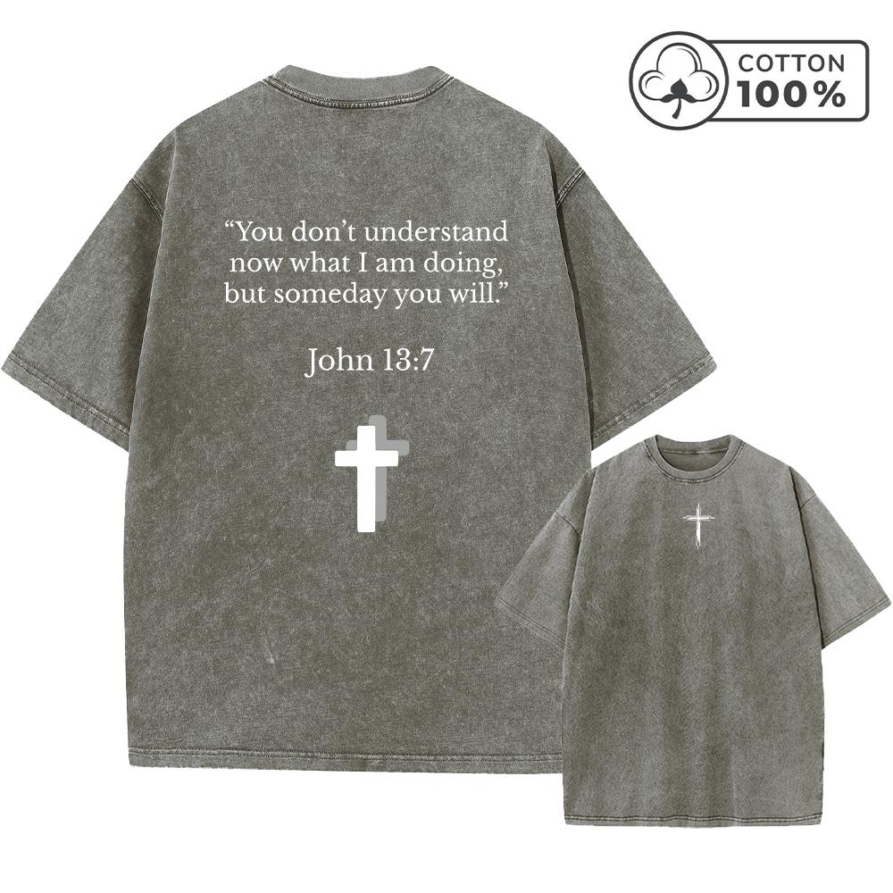 Mens Retro Distressed Washed TShirt With Bible John Print Pure Cotton Crew Neck Short Sleeve Suitable For Daily Commute