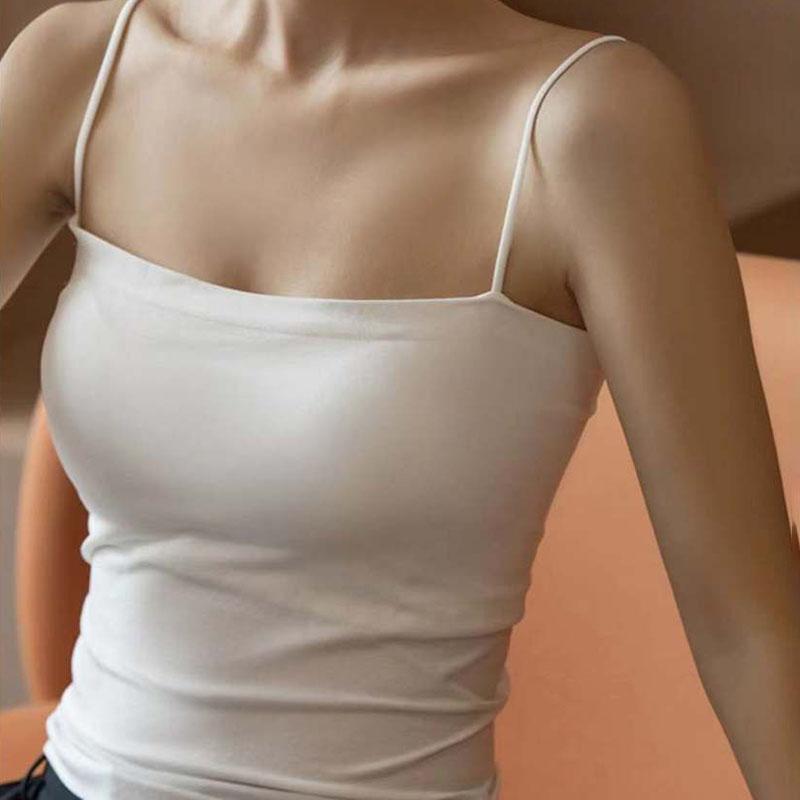 Strap with Chest Pad Vest Suspender with Thin Shoulder Strap Bra Underwear Sleeveless Top Female Slim Solid Color Tank Top