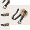 Rivet Leather Wide Waist Belt Artificial Fur Design And Carved Needle Buckle For Everyday Wear