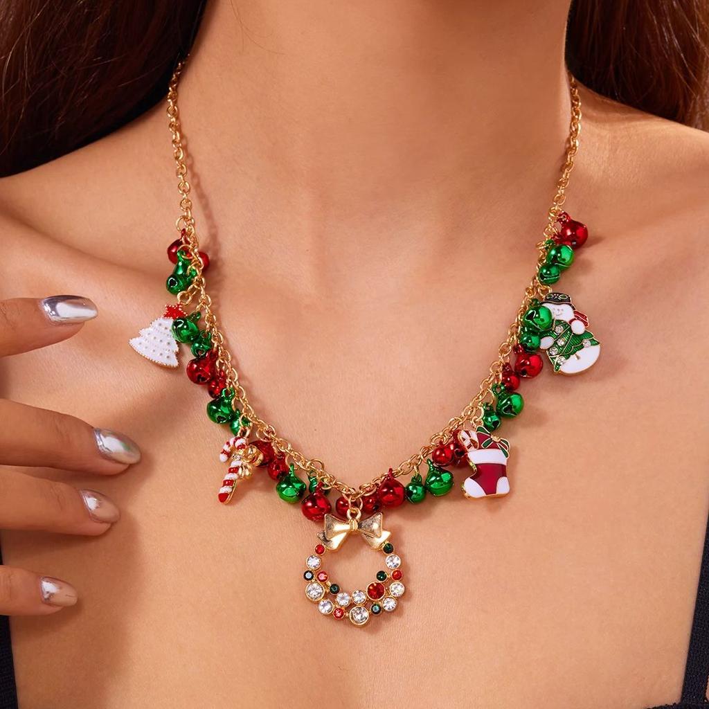 Christmas Colorful Bells Pendant Necklaces for Women Shiny Zircon Snowman Christmas Tree Necklaces Xmas Party Gift Jewelry