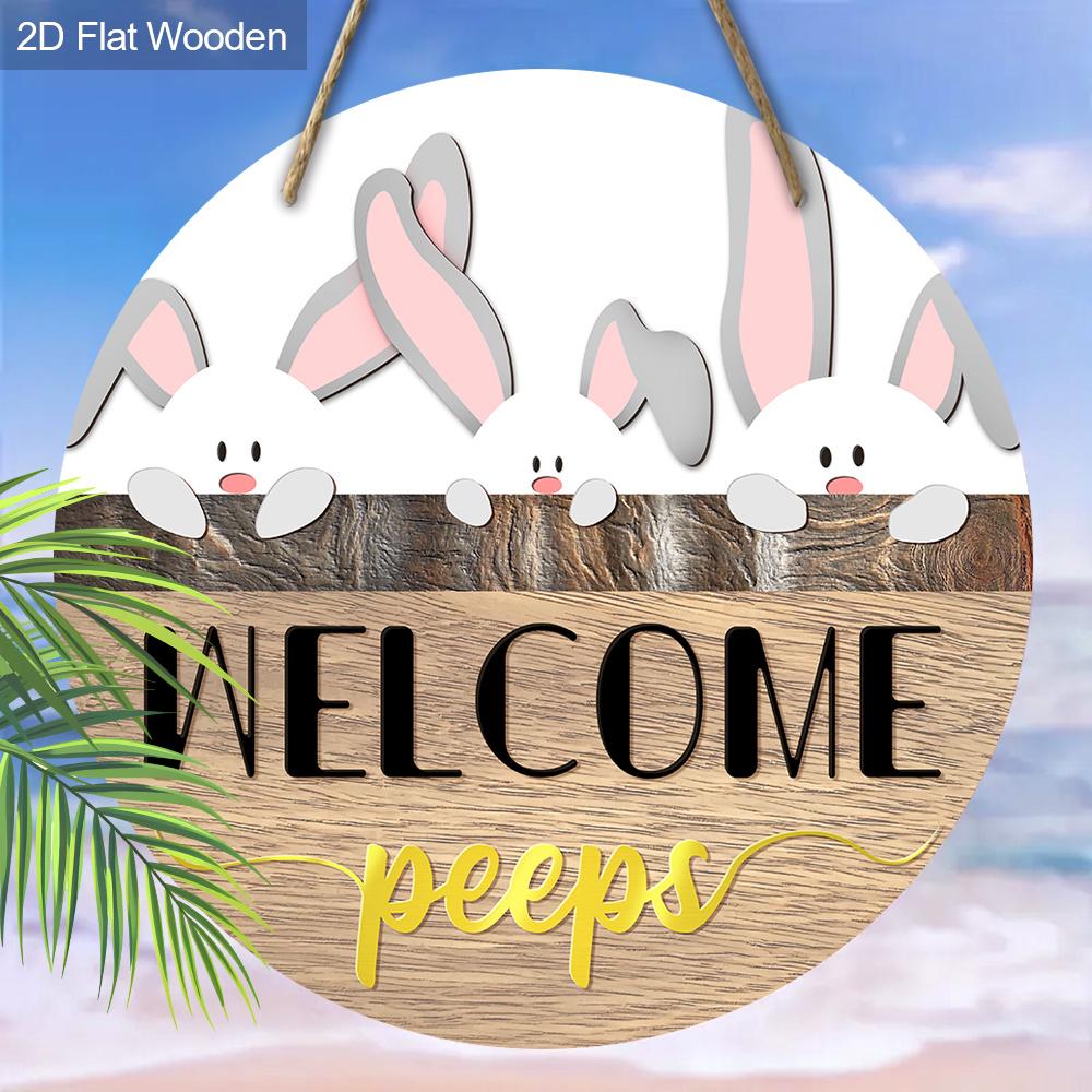 

Деревянный классический пасхальный кролик приветственный знак - многоцелевой настенный декор для двери, стены, дома, комнаты, фермы, улицы, магазина, гаража, бара, сада