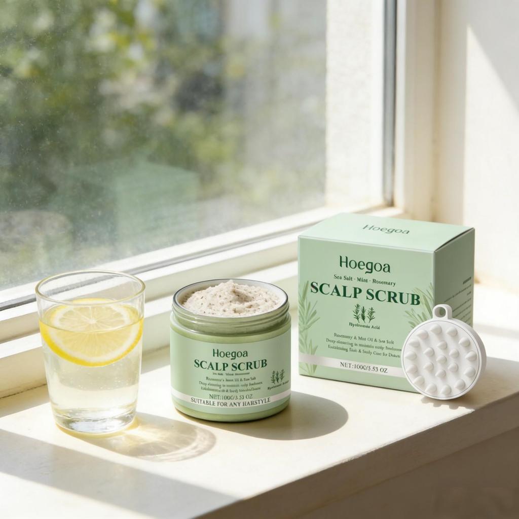 Hoegoa Rosemary Scalp Scrub with Hair Cleaning Brush Oil Control Refreshing Mint Oil Anti-Itch Shampoo Moisturizing Hair Scrub