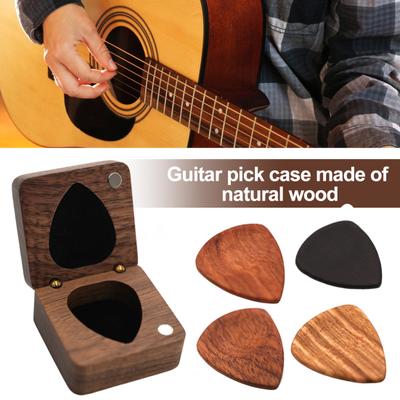 Wooden Guitar Pick Box Guitar Picks Portable Guitar Plectrum Holder Pick Organizer Case for Musicians Travel Daily Storage