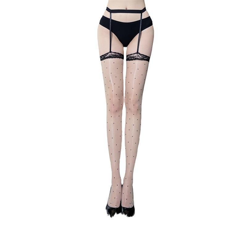 Black Silk Lace Aurora Dot Over-the-Knee One-Piece Socks