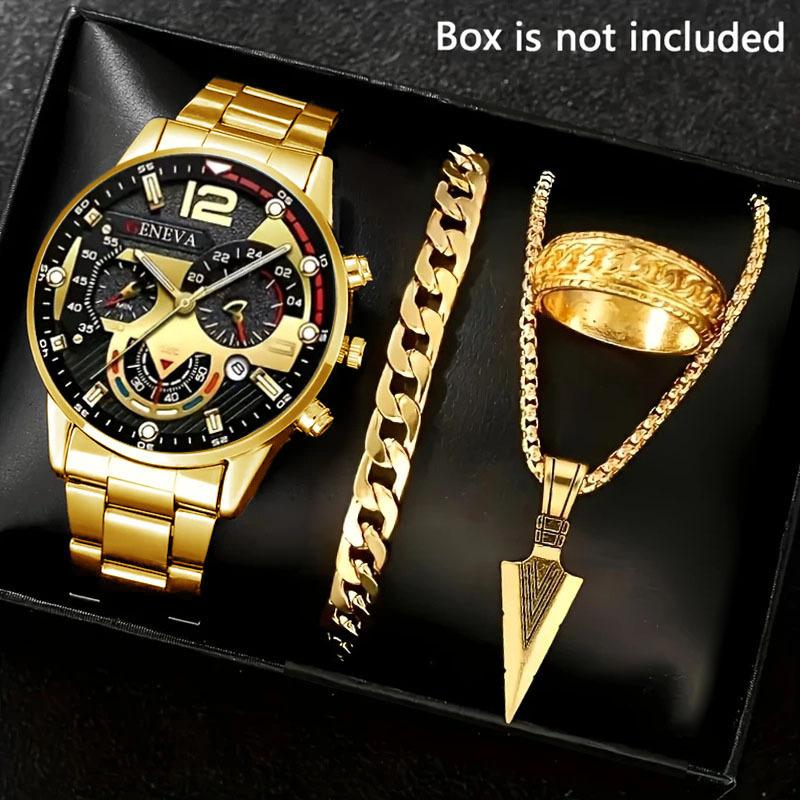 Watch Men's Set Gift Dial with Calendar Steel Belt Men's Watch Business Luminous Watch