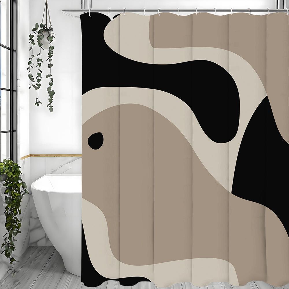 Fluid Modern Geometric Black Brown Shower Curtain, Bathroom Decorative Shower Curtain, Waterproof Shower Curtain with Hooks
