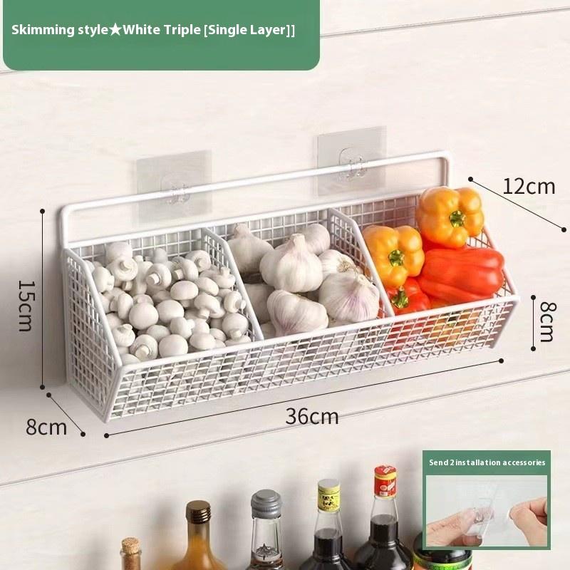 

Корзина для хранения лука-шалота, имбиря и чеснока, кухонная настенная корзина для хранения чеснока, настенная стойка для хранения имбиря и чеснока, артефакт из коробки для еды Three grids чёрный