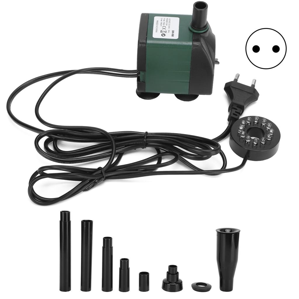 Fish Tank Submersible Water Pump with Colorful LED Light Aquarium Silent Fountain PumpGreen EU Plug