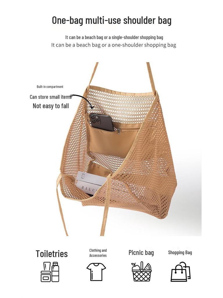 Large Foldable Mesh Beach Shoulder Bag for Outdoor Summer Travel