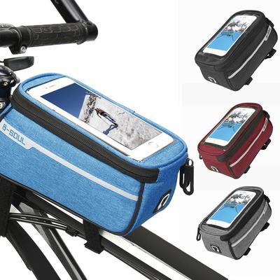 MTB Bicycle Top Tube Phone Bag for 6" Screen Size Bike Front Frame Bag with Headphone Hole
