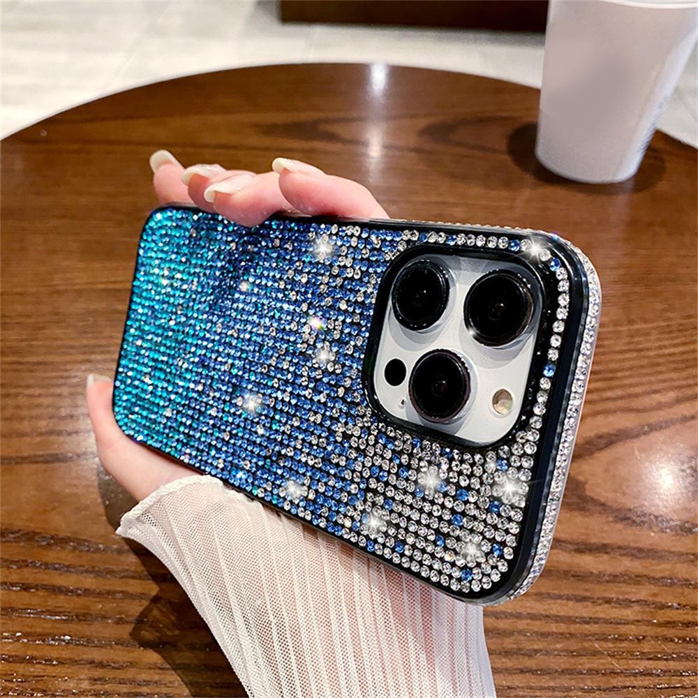 Luxury Bling Glitter Diamond Gradient Rhinestones Phone Case For iPhone 16 15 14 Pro Max 13 12 11 X XS 7 8 Plus Shockproof Cover