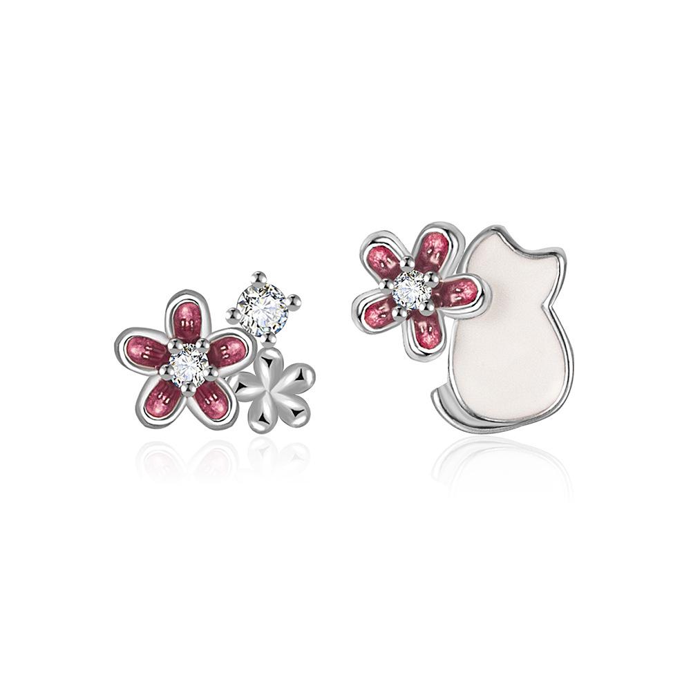 Adorable Asymmetrical Floral Cat Ear Studs – Personalized Gift for Girls, Birthday Cat Earrings