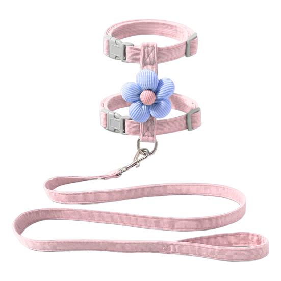 

Набор шлейка, поводок и ошейник для прогулок, регулируемая двухслойная шлейка для питомца с цветочным декором, ошейник и поводок для защиты от побега для маленьких питомцев S розовый