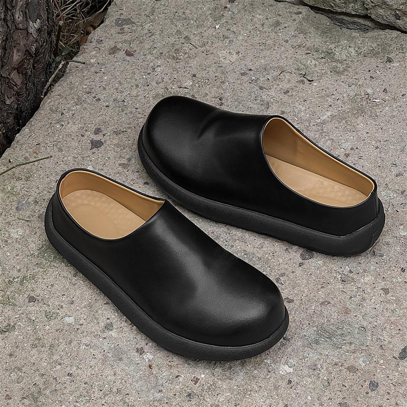 Indoor Leather Slippers Luxury Brand Men Slip On Shoes Spring New Style Flat Mules High Quality Unisex House Slippers