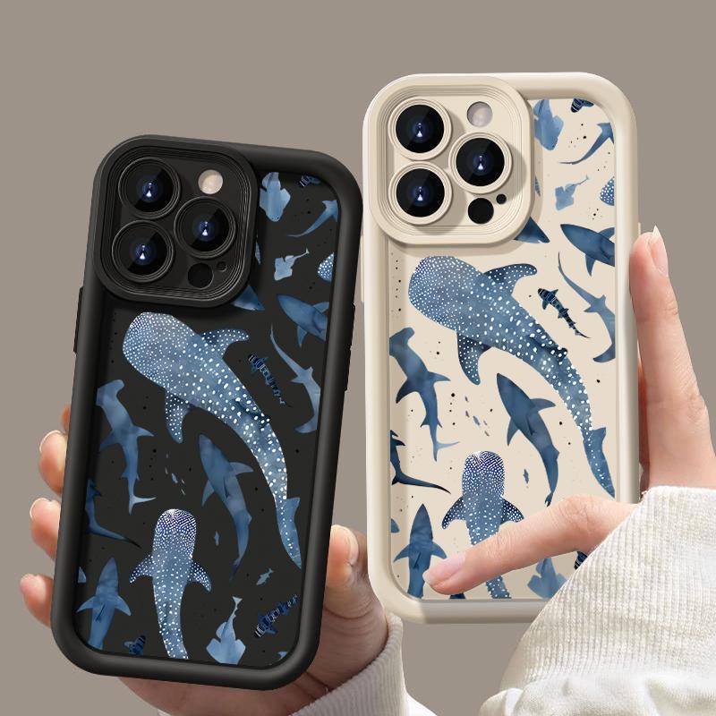Für iPhone 16 Pro Max 16E 15 14 Pro 13 12 11 Hülle Schale Wal-Print Sturzsicher TPU Weich Linsenschutz Stoßfest Matt Handyhülle