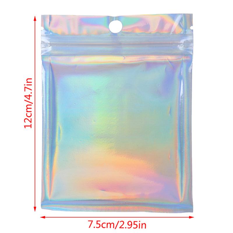 

100 шт. прозрачный лазерный алюминиевый фольгированный пакет самоклеящаяся застежка-молния упаковка 7.5x12cm