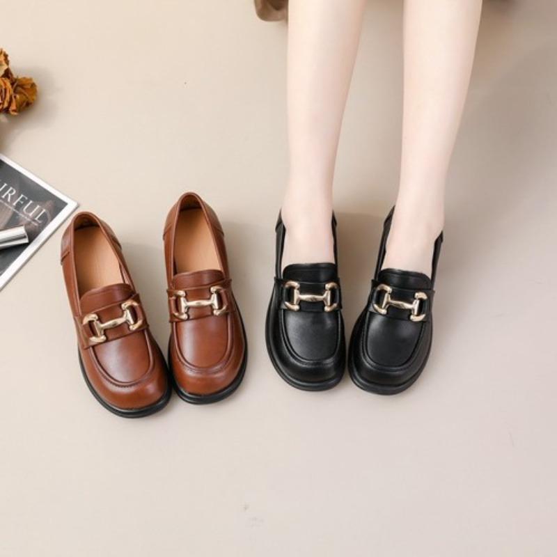 Cowhide women's shoes, genuine leather, low-top thick heel, medium heel, soft sole, soft surface, round head, comfortable and versatile, casual office