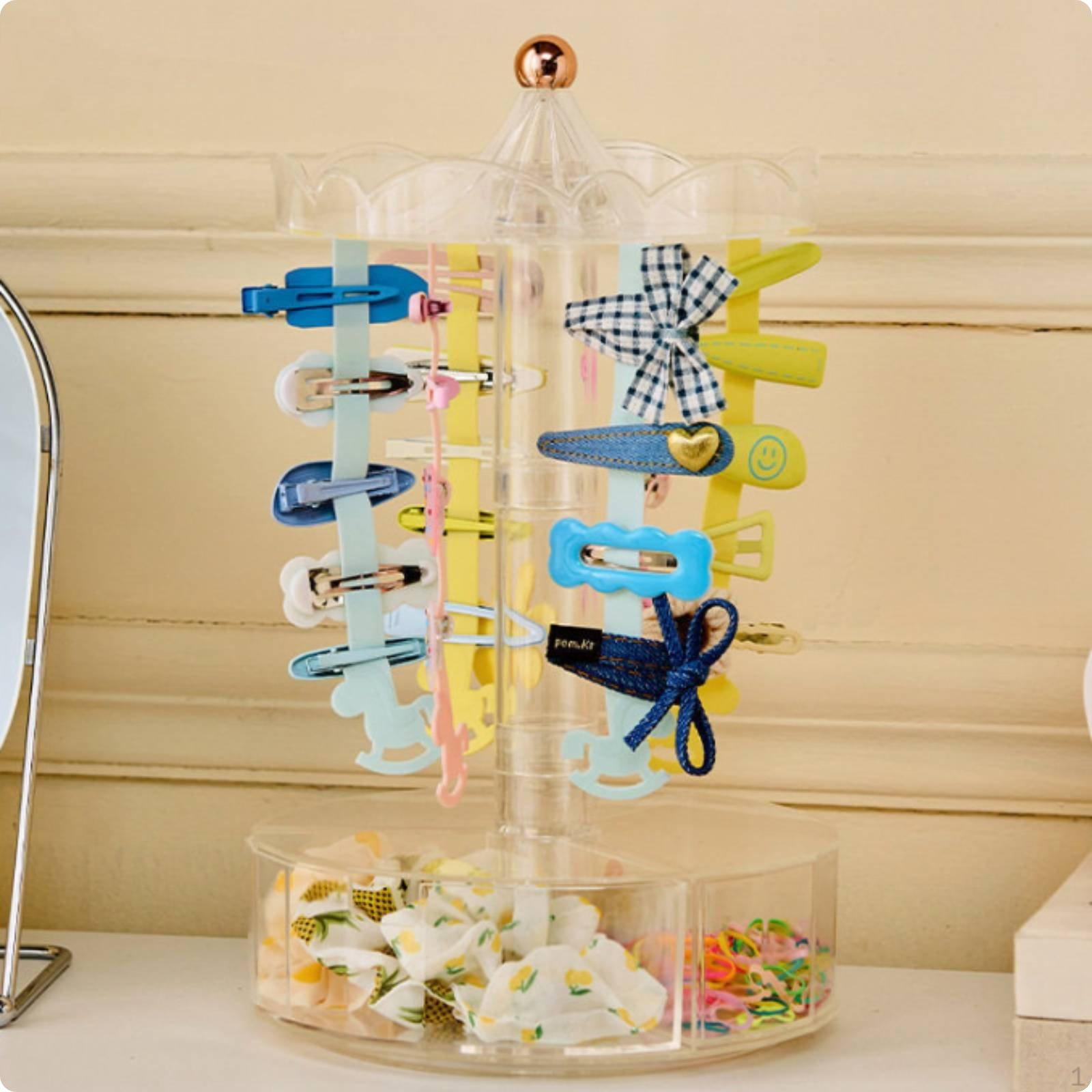 Rotating Hair Clip Organizer Degree Rotation Accessory Stand Space Saving Acrylic