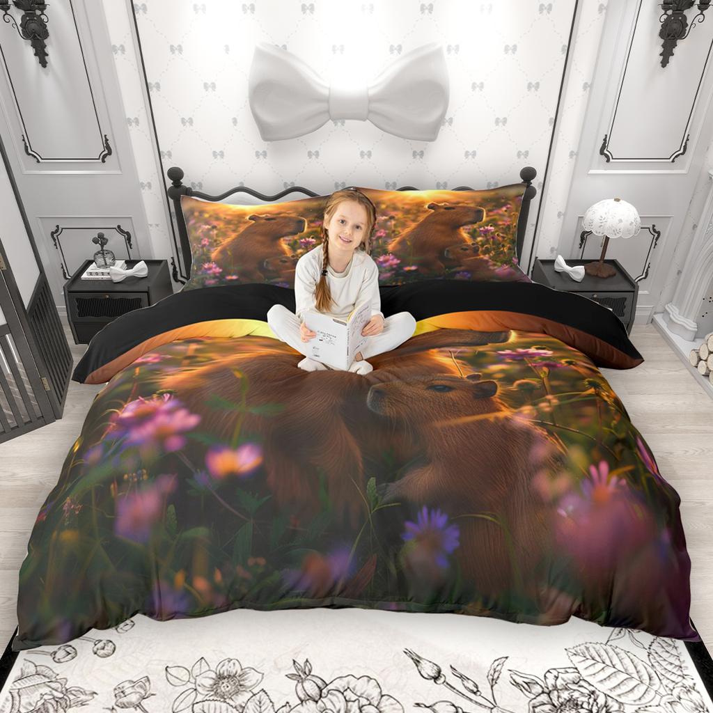 Homewish Cute Rodent Animal Duvet Cover Set 2Pcs/3Pcs For Kids Capybara Guinea Pig Bedding Kawaii Wildlife Quilt Cover Set