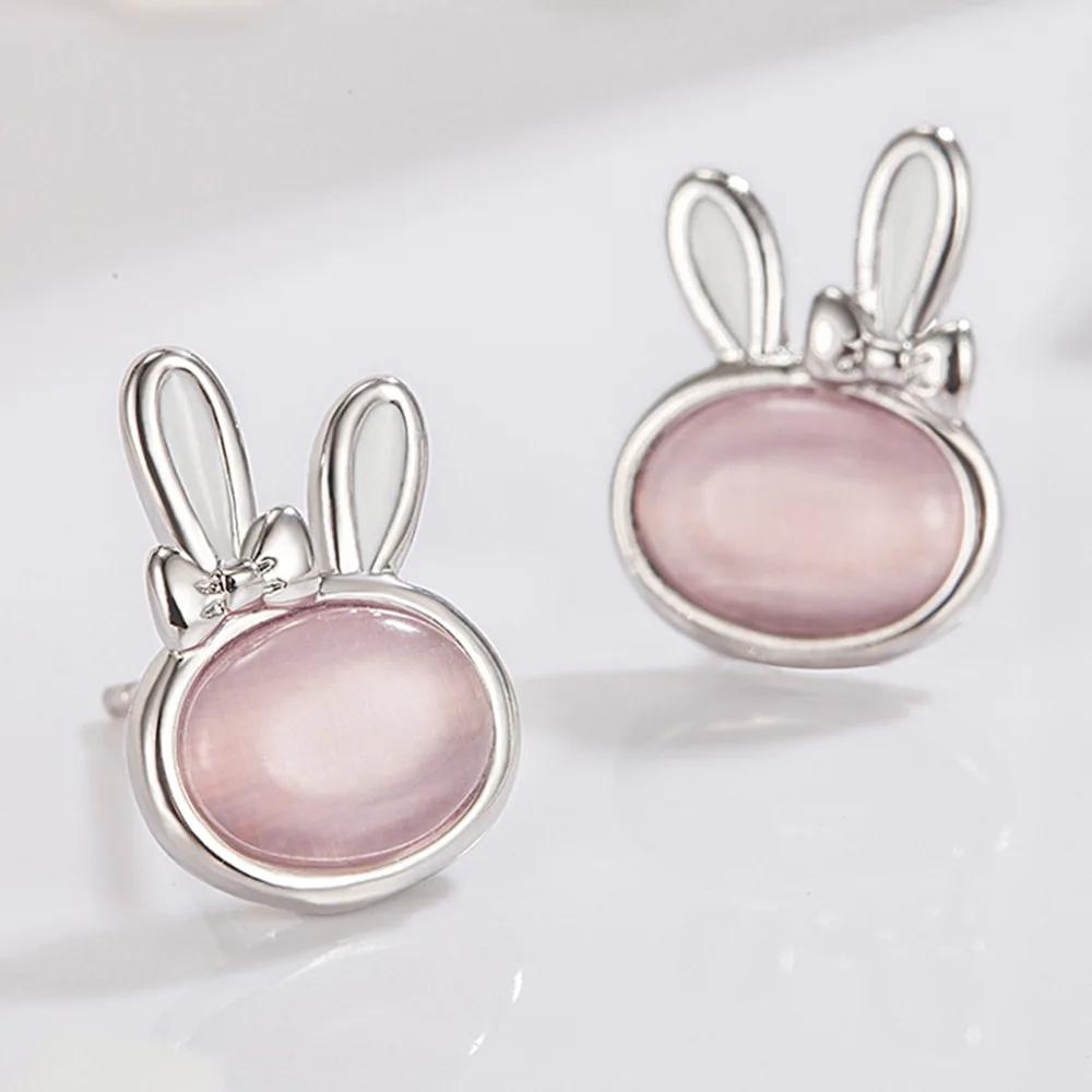 Cute Female Earrings  Sterling SIlver Animal Rabbit Shaped Small Earrings for Women Promise Love Bridal Wedding  Gift