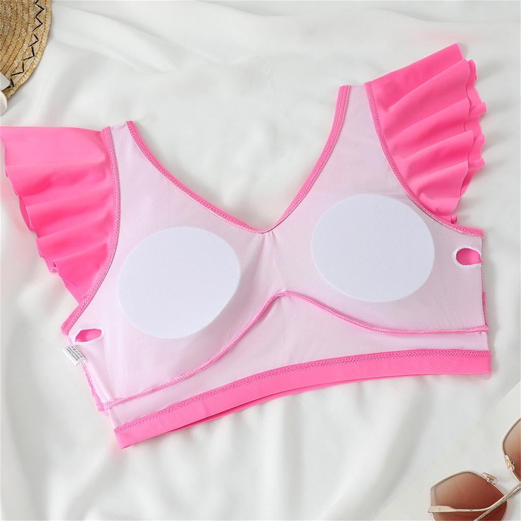Women's Pleated Slim Fit V-Neck Color Block Ruffled Two-Piece Swimsuit