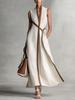 2026 Spring European & American Women's Color Block Sleeveless V-neck Cotton Linen Elegant Dress