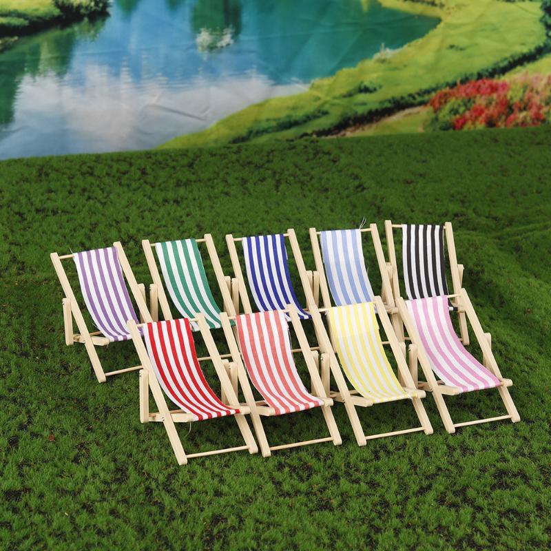 1Pcs 1:12 Dollhouse Miniature Beach Chair Toy Striped Plastic Diy Foldable Deckchair For Dolls Decor
