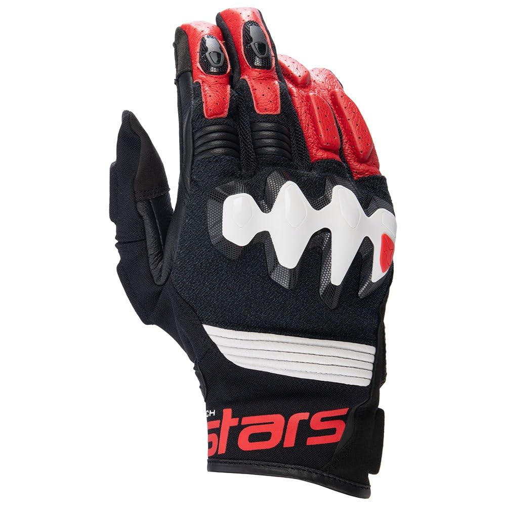 Alpinestars HALO Leather Motorcycle Red Gloves, Black/White/Bright (Size M)