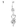 Fashionable Surgical Steel Belly Ring with Heart and Swirl Motif and Blue Crystals