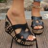 Fashion 2025 Spring and Summer Large Size Season New Buckle Rivet Sandals Fish Mouth Wedge Heel Waterproof Platform Sandals Woman