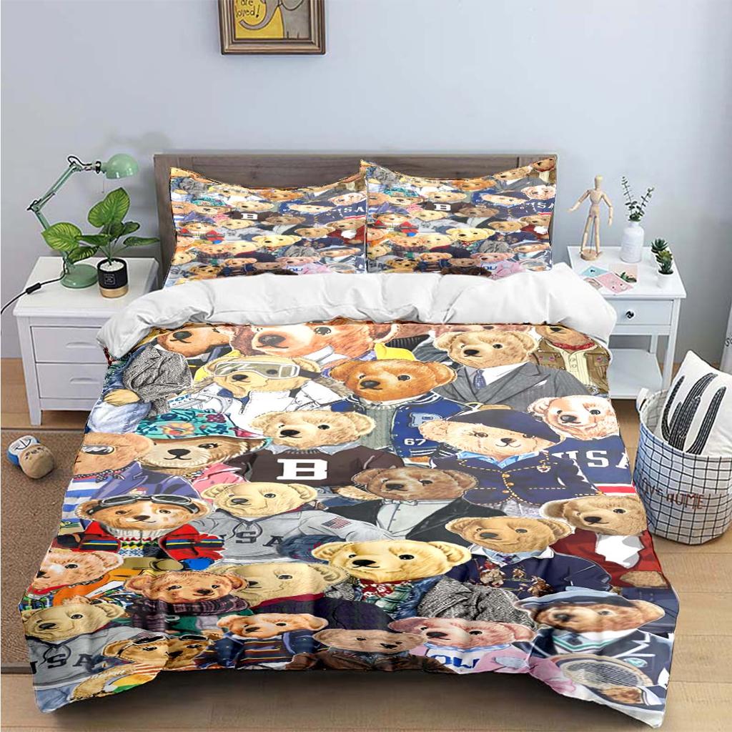 Hot Sale Fashion Bear Bedding Set Single Twin Full King Size Cute Animals Bed Linen Adults Teens Bedroom Luxury Gift